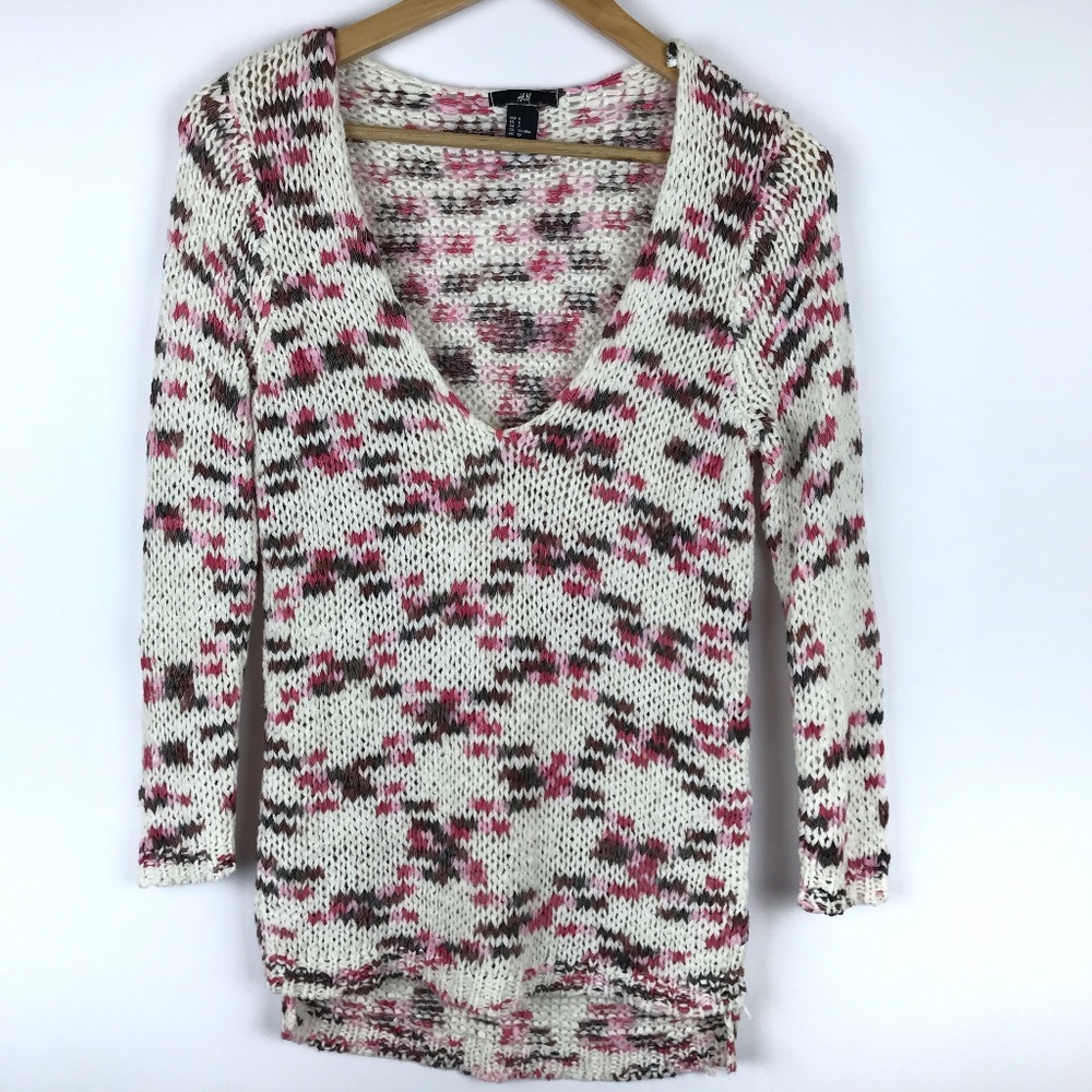H&M | Open Knit Multicolor V-Neck Sweater